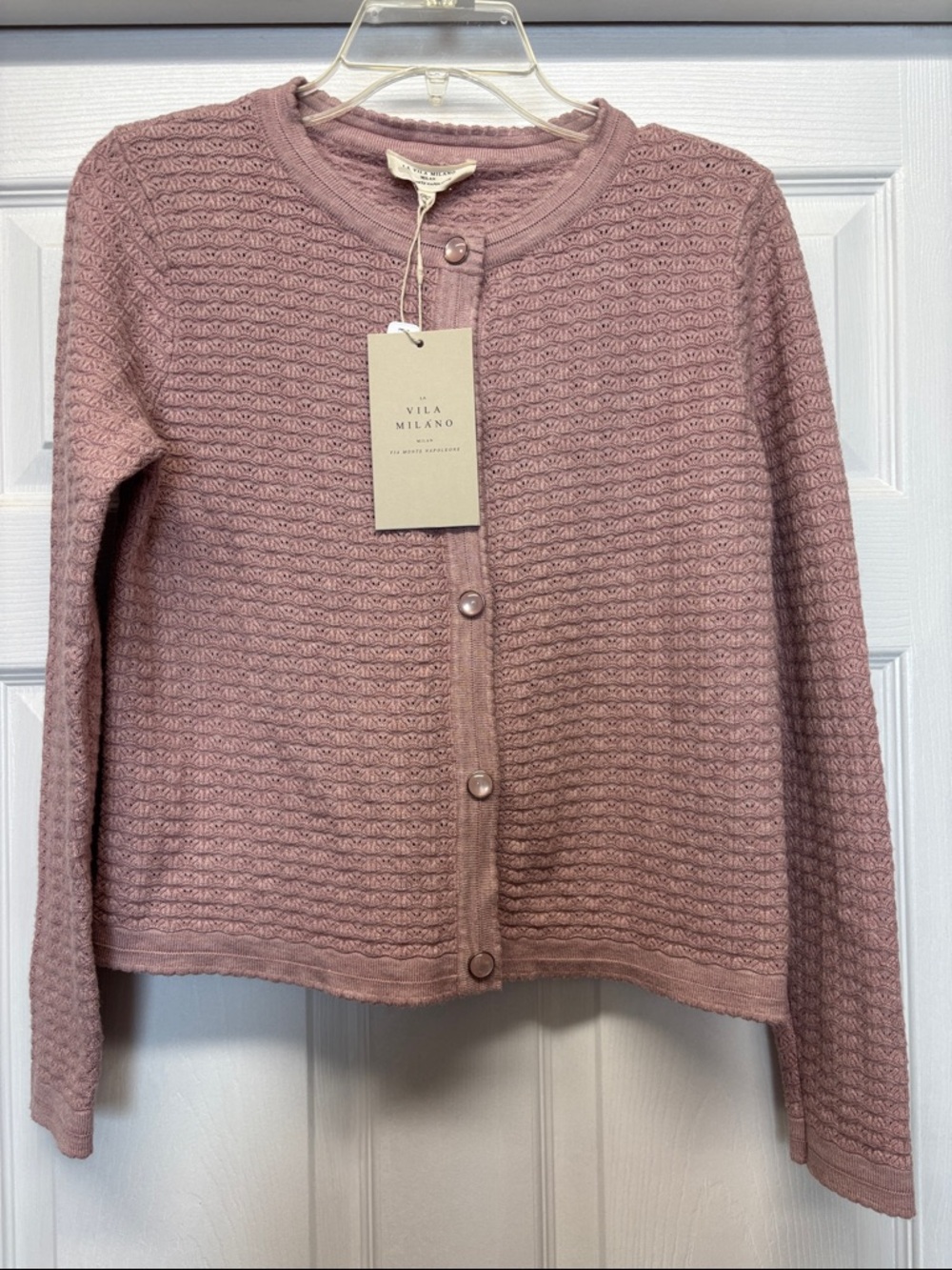 La Vila Milano Mauve Knit Button-Up Textured Cardigan Medium New